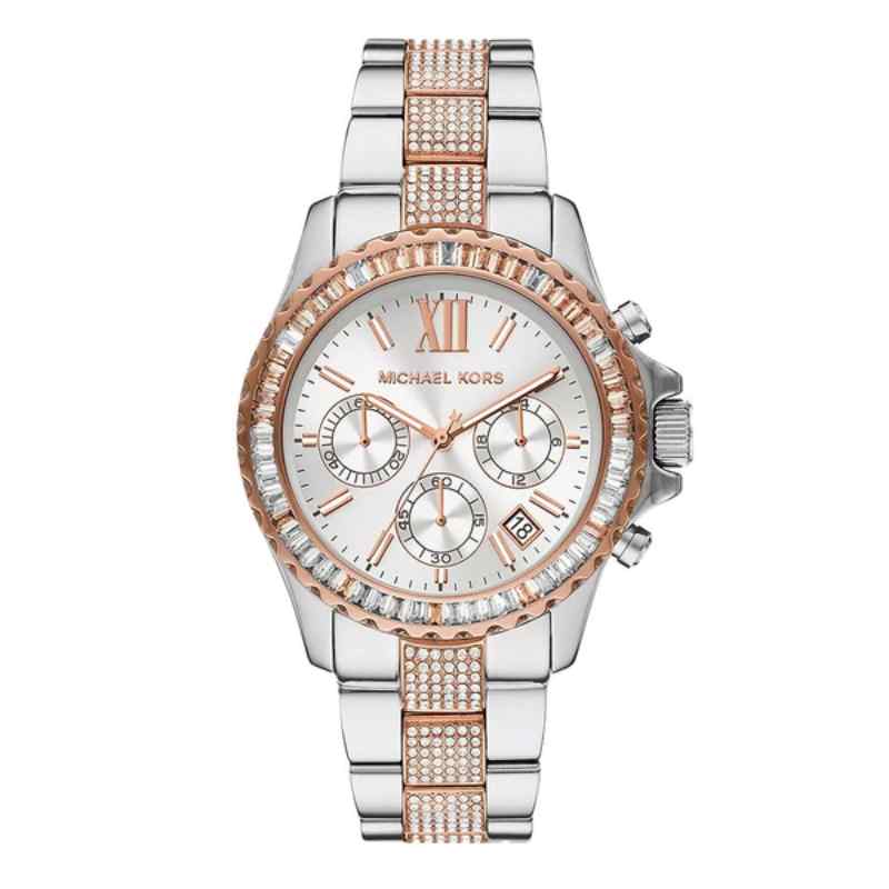Michael Kors Everest Chronograph Silver & Rose Gold Tone Women's Watch 42mm MK6975