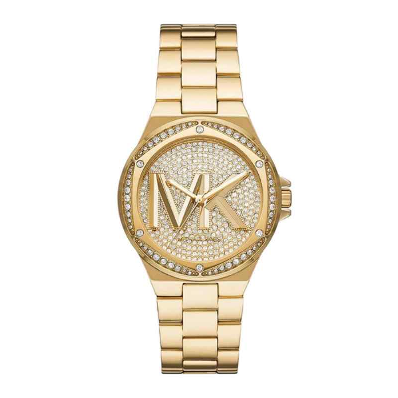 Michael Kors Lennox Gold Tone Watch with Pave Crystals 37mm MK7229