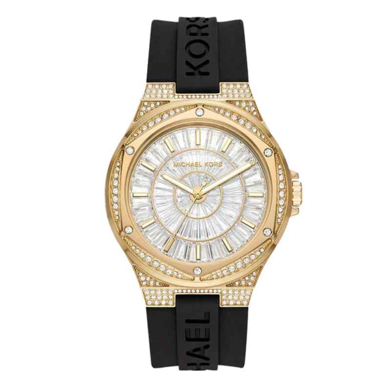 Michael Kors Lennox Women's Gold-Tone Watch with Black Silicone Strap 43mm MK7247