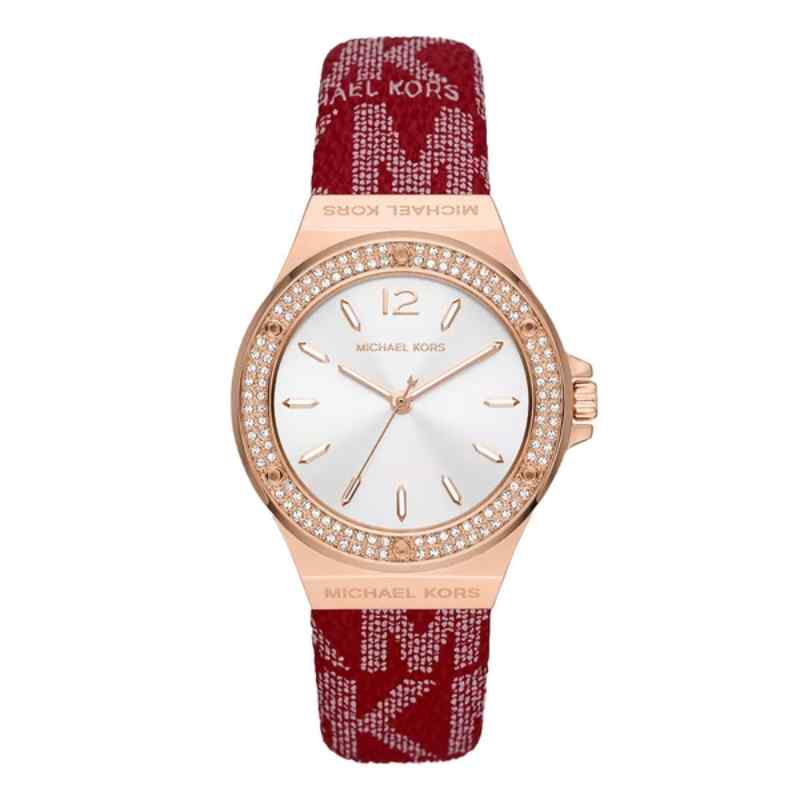 Michael Kors Lennox Women's Rose Gold Tone Watch with Red Silicone Strap MK7308