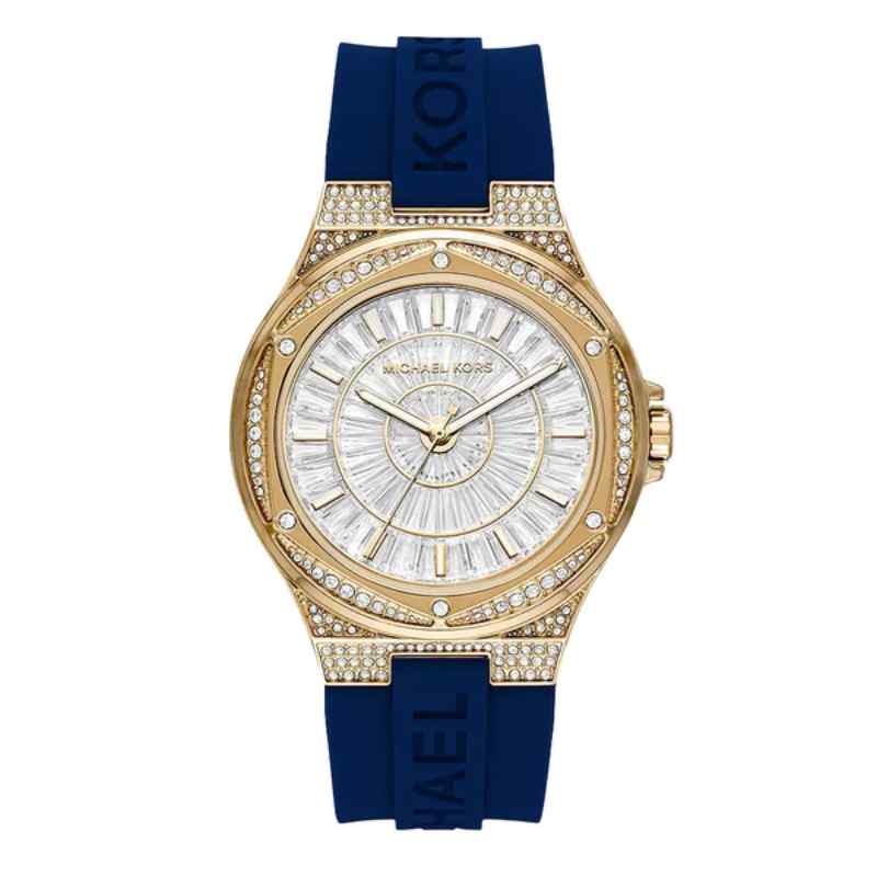 Michael Kors Lennox Women's Gold Tone Watch with Blue Silicone Strap 43mm