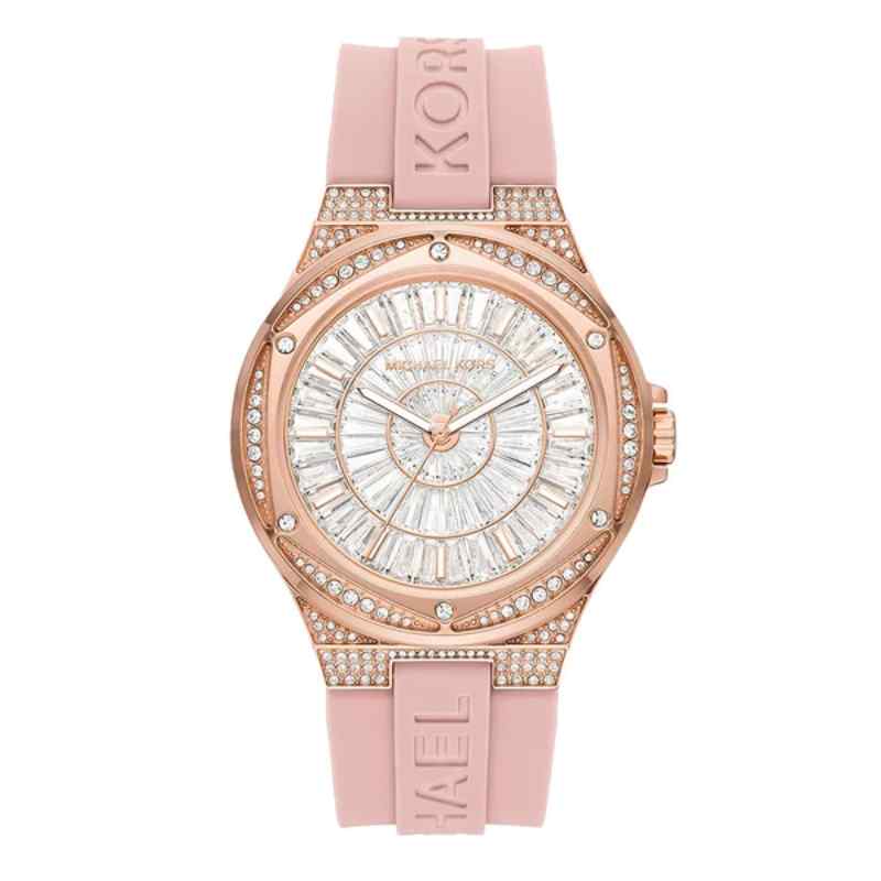 Michael Kors Lennox Pink Silicone Watch Rose Gold & White 43mm