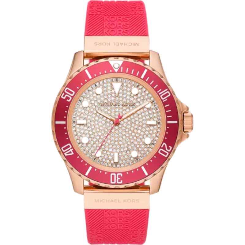 Michael Kors Slim Everest MK7359 Women's Rose Gold Tone & Red Silicone Watch