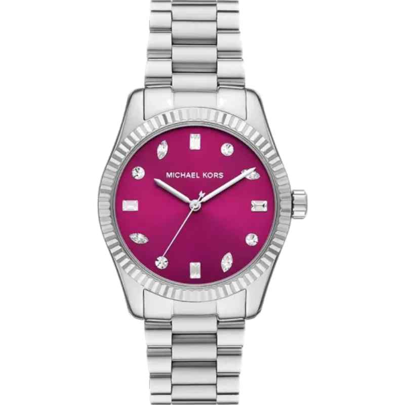 Michael Kors Lexington MK7443 Women's Pavé Watch Bold Fuchsia Dial & Silver Stainless Steel Bracelet