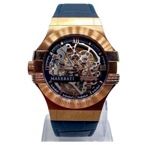 Maserati Men's R8821108022 Automatic Skeleton Rose Gold Watch with Blue Leather Strap