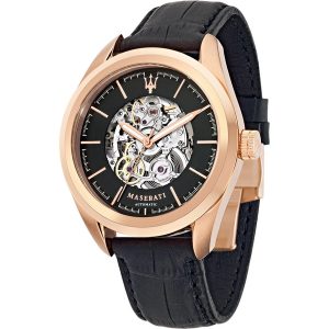Maserati Traguardo Men's Automatic Watch - Rose Gold & Black Skeleton Dial (45mm)