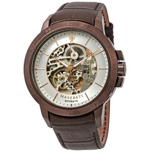 Maserati Ingegno Automatic Skeleton Dial Men's Watch - Bronze/Brown Leather