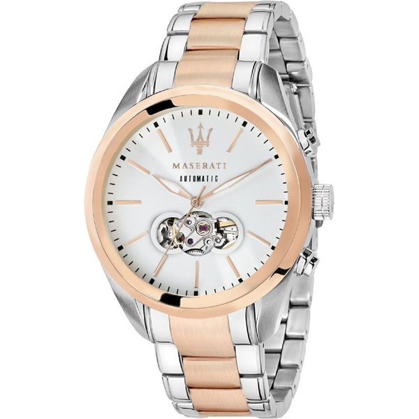Maserati Traguardo Men's Automatic Silver Open Heart Watch - Two-Tone Stainless Steel Bracelet (R8823112001)