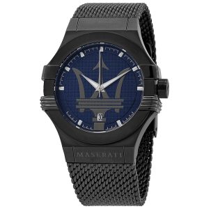 Maserati Potenza Men's Quartz Watch - Blue Dial - Grey Stainless Steel Mesh Bracelet (R8853108005)
