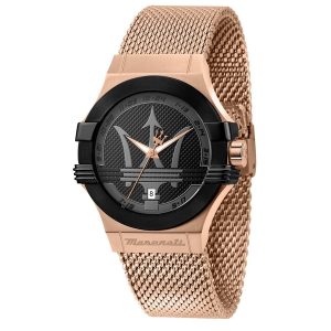 Maserati Potenza R8853108009 Unisex Watch - Black Dial & Rose Gold Mesh Bracelet