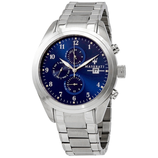 Maserati Traguardo Men's Chronograph Watch - Blue Dial, Silver Stainless Steel Bracelet (R8853112505)