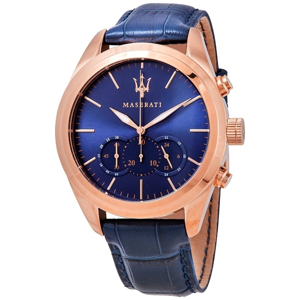 Maserati Traguardo Chronograph Men's Watch - Blue Dial, Rose Gold Case (R8871612015)