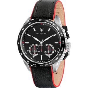 Maserati Traguardo Chronograph Men's Watch - Black Dial, Silver-Tone Stainless Steel, Black Leather Strap (R8871612028)