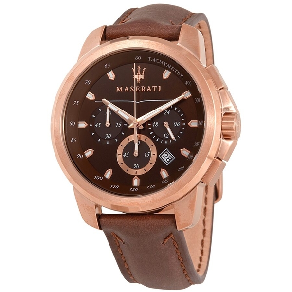 Maserati Successo Chronograph Men's Watch - Rose Gold & Brown Leather