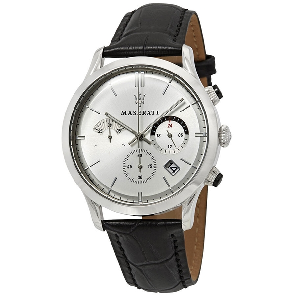 Maserati Ricordo Men's Chronograph Watch - Silver Dial, Black Leather Strap (R8871633001)