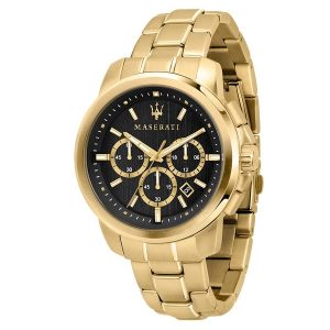 Maserati Successo Chronograph Black Dial Men's Watch - Yellow Gold Stainless Steel