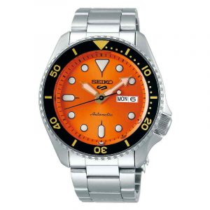 Seiko Men's 5 Sports SRPD59 Orange Dial Stainless Steel Automatic Watch