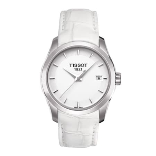 Tissot T-Trend Couturier Women's Watch, White Leather Strap, 32mm - T035.210.16.011.00