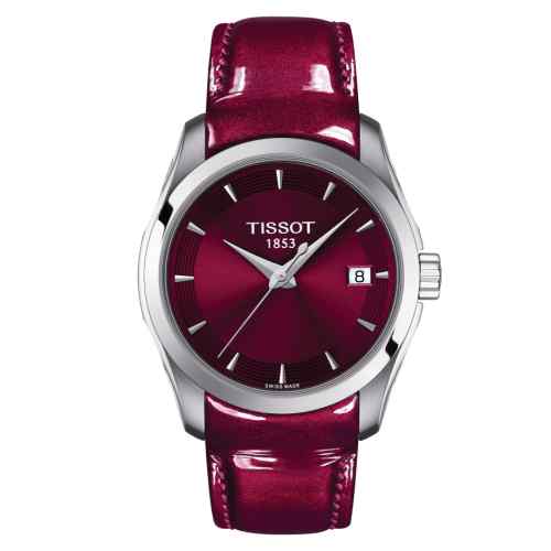 Tissot T035.210.16.371.01 Women's Red Dial Leather Strap Watch - 32mm
