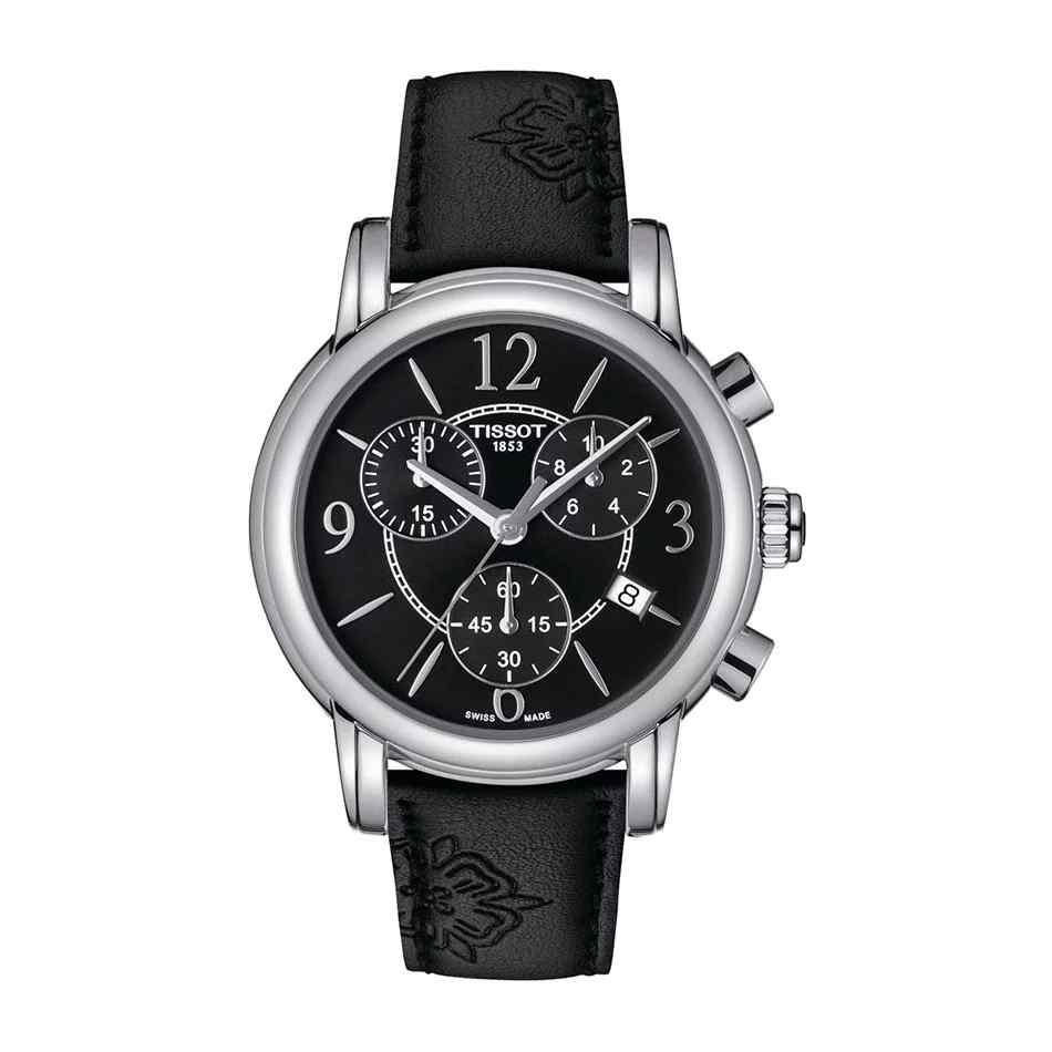 Tissot PR 100 Sport Chic Chronograph Women's Watch - Black Leather Strap - 35mm