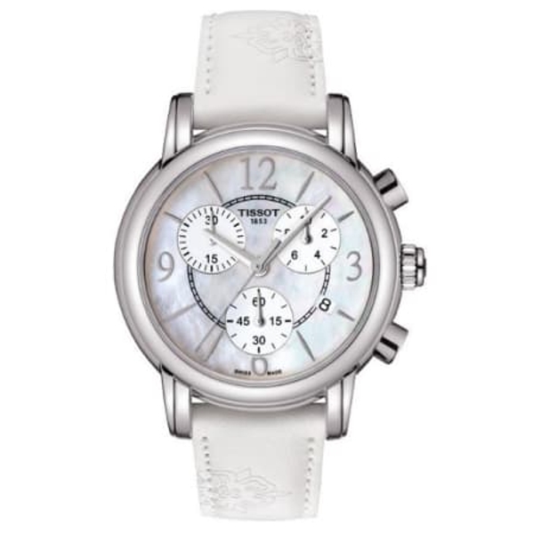 Tissot Dressport Women's Watch - Mother of Pearl Dial with White Leather Strap (T050.217.17.117.00)