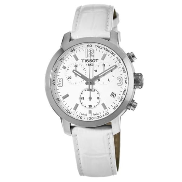 Tissot T-Sport PRC 200 Chronograph Men's Watch - White Dial with Leather Strap (T055.417.16.017.00)