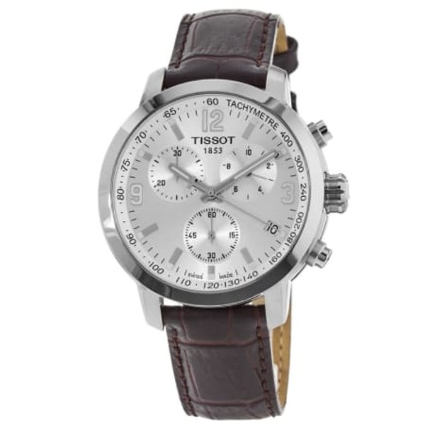 Tissot T-Sport PRC 200 Chronograph Men's Watch - Silver Dial, Brown Leather Strap (T055.417.16.037.00)
