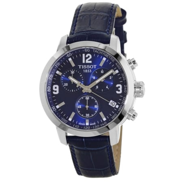 Tissot PRC 200 Chronograph Men's Watch - Blue Leather Strap (42mm)