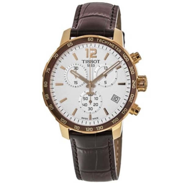 Tissot Quickster Chronograph Men's Watch - Rose Gold & Brown Leather (42mm)