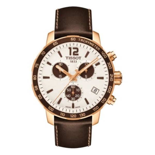 Tissot Quickster Chronograph Leather-Strap Watch, 42mm, Silver/Brown (T095.417.36.037.01)