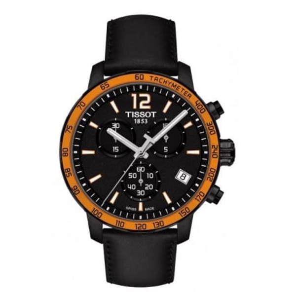 Tissot Quickster Men's Chronograph Watch (42mm) - Black Leather Strap, Black Dial - T095.417.36.057.01
