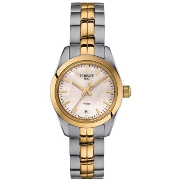 Tissot PR 100 Lady Small Two-Tone Watch with Mother-of-Pearl Dial (25mm)