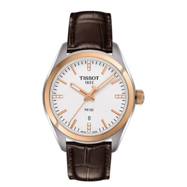 Tissot T-Classic Women's Diamond Accent Silver Dial Brown Leather Watch T101.210.26.036.00