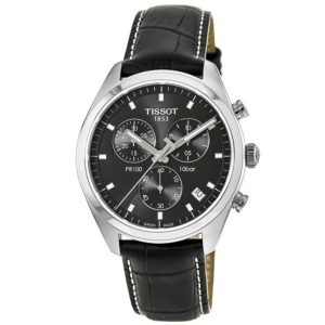 Tissot PR 100 Chronograph Men's Watch - Black Dial & Leather Strap (T101.417.16.051.00)