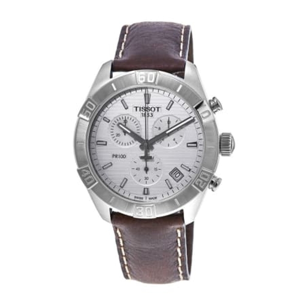 Tissot PR 100 Sport Gent Chronograph Silver Dial Brown Leather Men's Watch T101.617.16.031.00