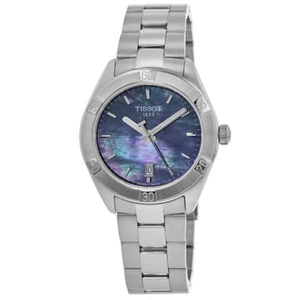 Tissot PR 100 Sport Chic Women's Watch (36mm) - Black Mother-of-Pearl Dial, Stainless Steel Bracelet
