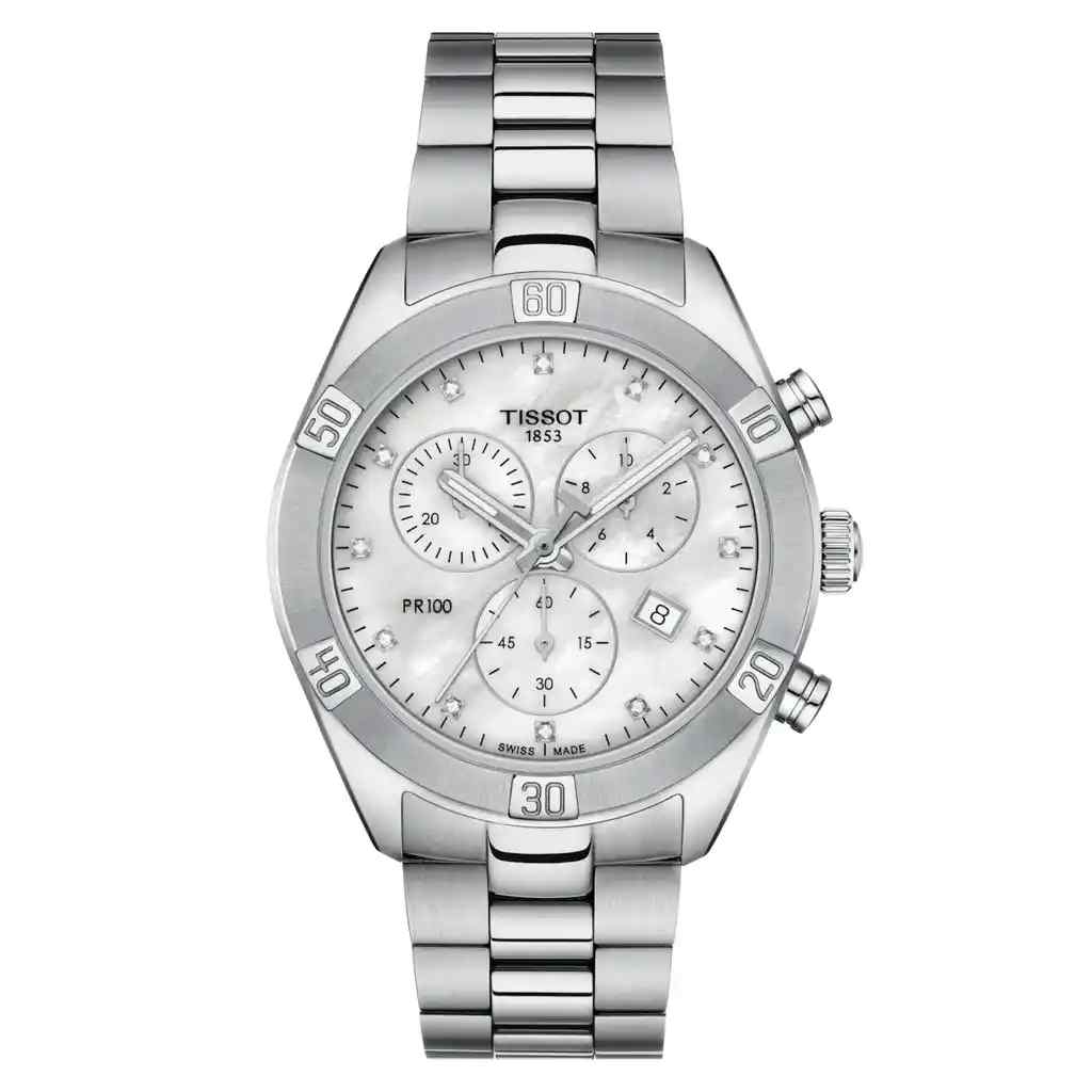 Tissot PR 100 Sport Chic Chronograph Mother-of-Pearl Dial Stainless Steel Bracelet T101.917.11.116.00