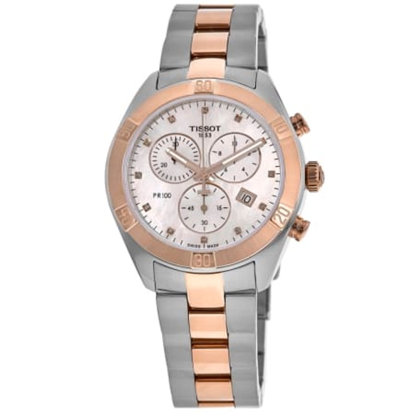 Tissot PR 100 Chronograph Diamond & Mother-of-Pearl Dial Two-Tone Women's Watch (38mm)