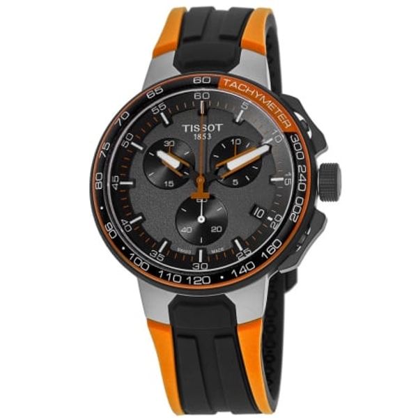 Tissot T-Race Chronograph Men's Watch - Bronze Dial, Black/Orange Silicone Strap (44.5mm)