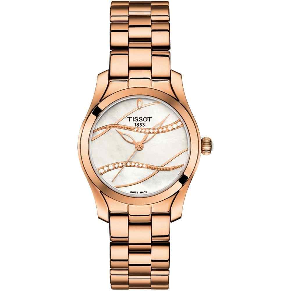 Tissot T-Wave Rose Gold White Mother-of-Pearl Dial Rose Gold Stainless Steel Bracelet T112.210.33.111.00
