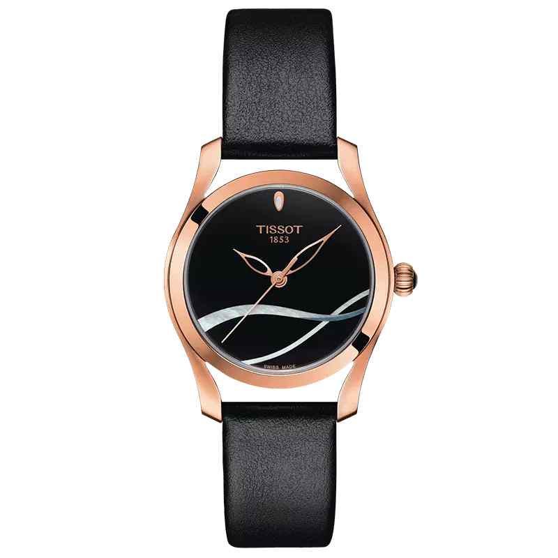 Tissot T-Wave Rose Gold Black Dial Black Leather Strap T112.210.36.051.00