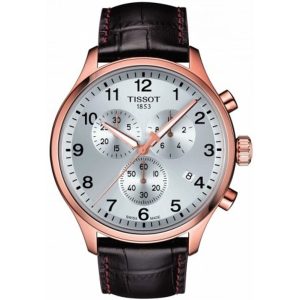 Tissot T-Sport Chronograph XL Men's Watch - Silver Dial, Brown Leather Strap (45mm)