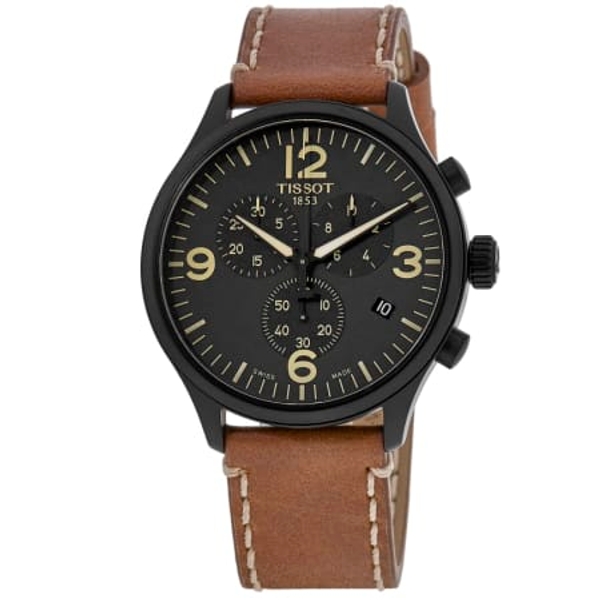 Tissot Chrono XL Classic Men's Watch - Black Dial, Brown Leather Strap (45mm)