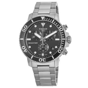 Tissot Seastar 1000 Chronograph Men's Watch (45.5mm) - Black Dial, Stainless Steel Bracelet