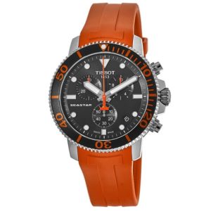 Tissot Seastar 1000 Chronograph Men's Watch - Black Dial & Orange Rubber Strap (45.5mm)