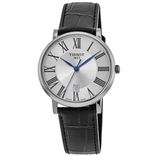 Tissot Carson T122.410.16.033.00 Men's Silver Dial Black Leather Watch - 40mm