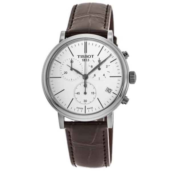 Tissot T-Classic Carson Men's Chronograph Watch - White Dial with Brown Leather Strap (41mm)
