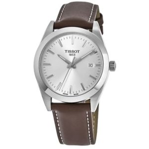 Tissot Gentleman T127.410.16.031.00 - Men's Silver Dial Brown Leather Watch (40mm)