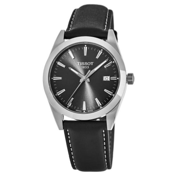 Tissot Gentleman T127.410.16.051.00 - Men's Black Dial Leather Watch (40mm)