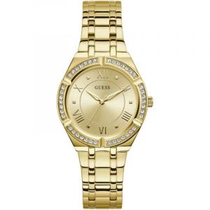 Guess Ladies Cosmo Watch - 36mm Gold Crystal Bezel & Bracelet GW0033L2